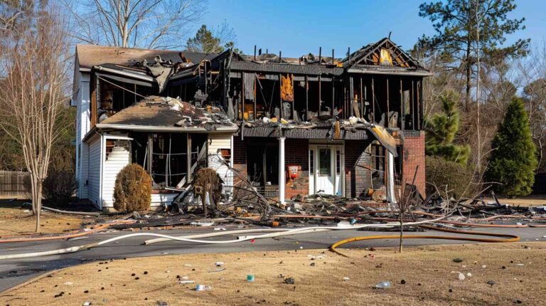 Severely fire-damaged home requiring emergency fire damage cleanup, smoke remediation, structural restoration, and reconstruction services by Paul Davis Restoration of the Mid-Hudson Valley.